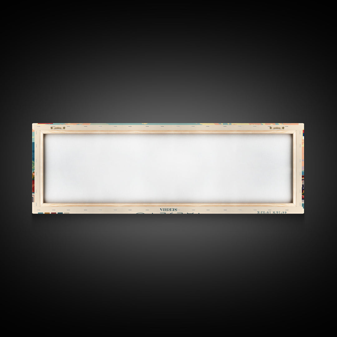 Valjevo Serbia Panoramic Travel Poster, Framed Canvas Print or Metal Wall Art, Travel Art, Home Decor, Panoramic Painting, Midcentury Art