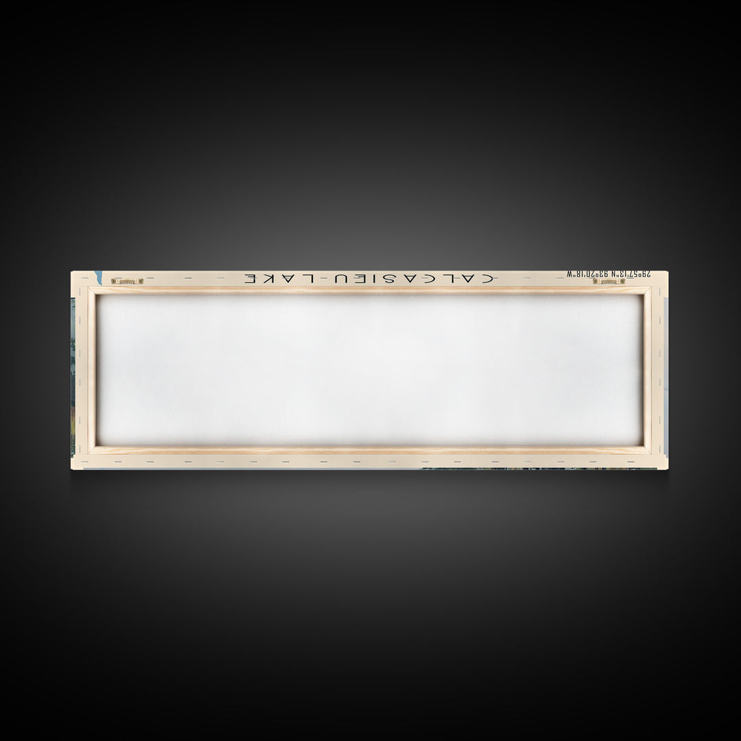 Calcasieu Lake Framed Canvas Print, Lake House Art, Panoramic Wall Art, Travel Poster, Minimalist Lake Painting, Home Decor