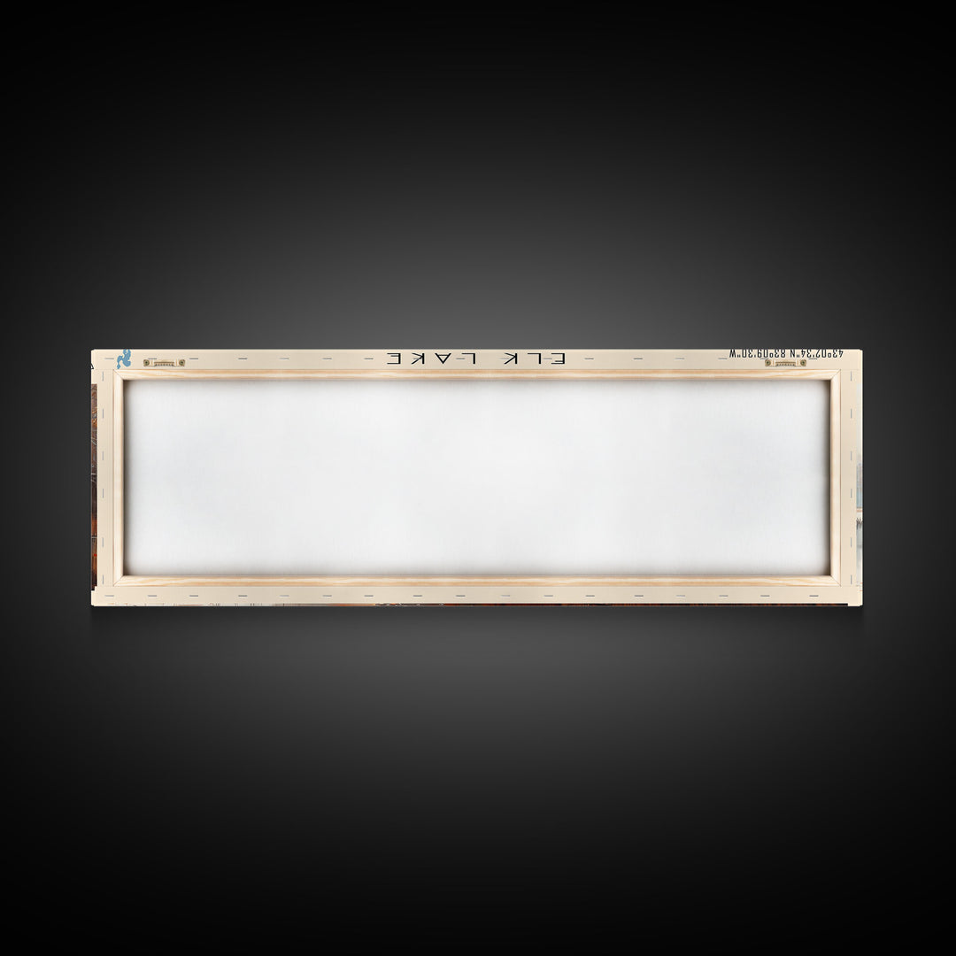 Elk Lake Michigan Framed Canvas Print, Lake House Art, Panoramic Wall Art, Travel Poster, Minimalist Lake Painting, Home Decor