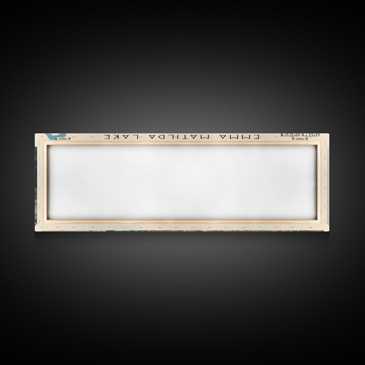 Emma Matilda Lake Wyoming Framed Canvas Print, Lake House Decor, Panoramic Wall Art, Travel Poster, Modern Lake Painting, Nature Art