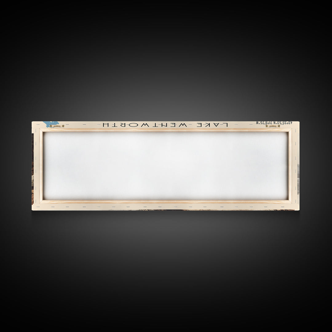 Lake Wentworth New Hampshire Framed Canvas Print, Lake House Decor, Panoramic Wall Art, Travel Poster, Scenic Landscape Painting, Rustic Art