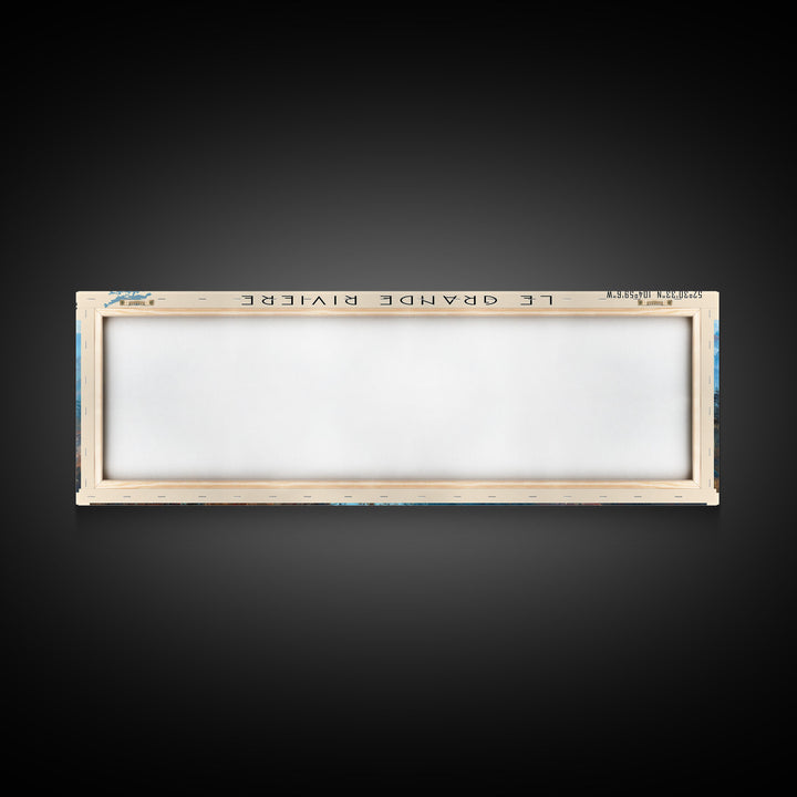 Le Grande Riviere Framed Canvas Print, Lake House Decor, Panoramic Wall Art, Travel Poster, Landscape Painting, Contemporary Art