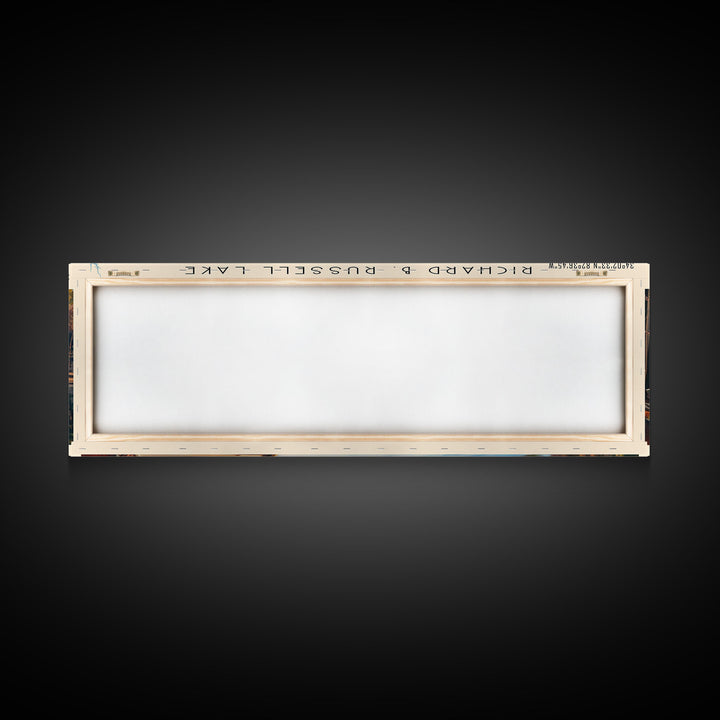 Richard B. Russell Lake Georgia Framed Canvas Print, Lake House Decor, Wall Art, Panoramic Travel Poster, Scenic Landscape Painting, Bedroom Decor