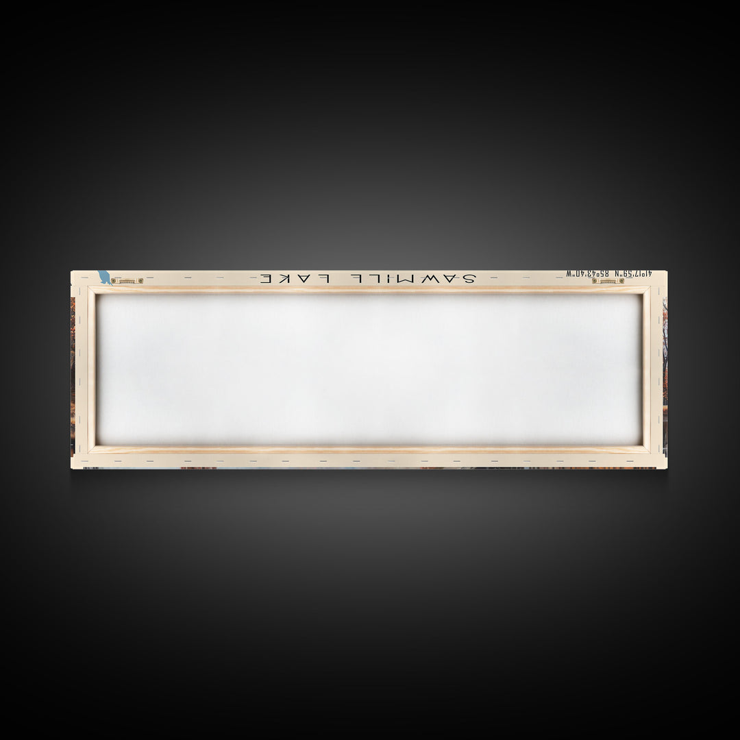 Sawmill Lake Indiana Framed Canvas Print, Lake House Decor, Panoramic Wall Art, Travel Poster, Serene Lake Painting, Bedroom Decor