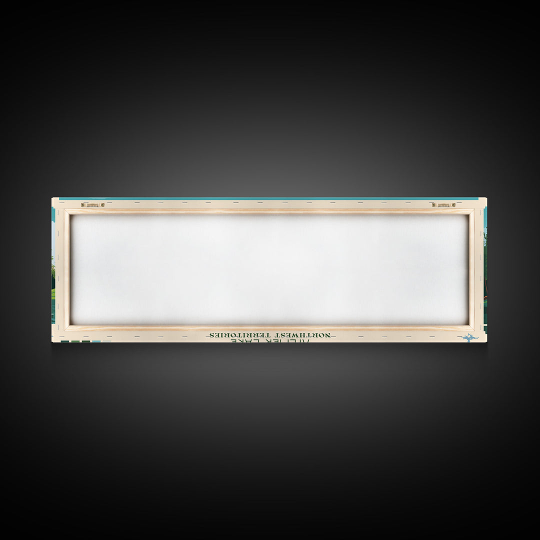 Aylmer Lake Northwest Territories Framed Canvas Print, Panoramic Travel Poster, Midcentury Modern Wall Art, Pop Art, Lake House Decor