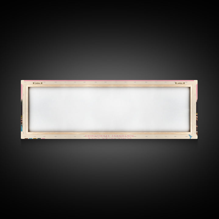 Blackwater Lake Northwest Territories Framed Canvas Print, Panoramic Wall Art, Midcentury Modern, Pop Art, Travel Poster, Scenic Living Room Art, Lake House Decor