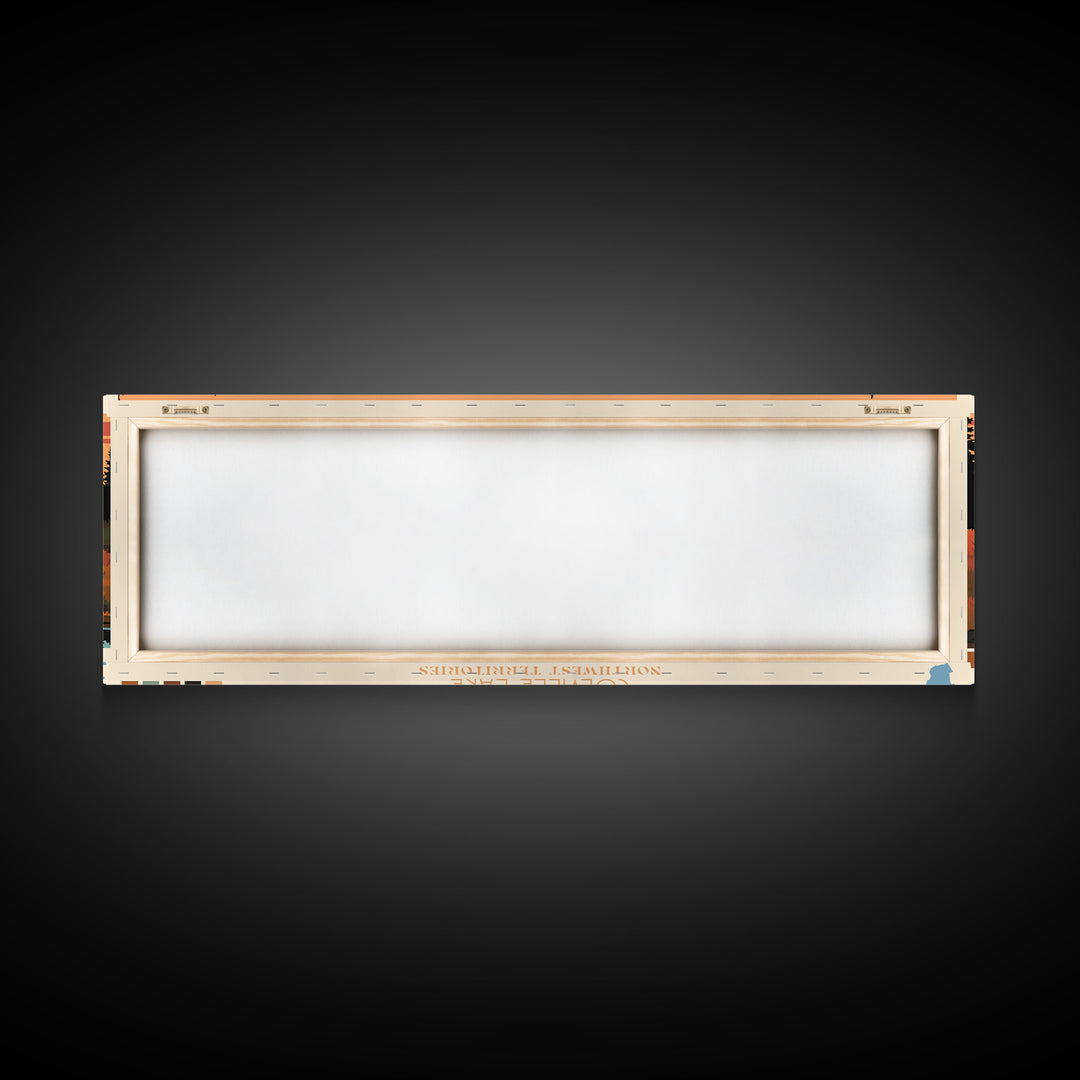 Colville Lake Northwest Territories Framed Canvas Print, Pop Art Panoramic Travel Poster, Bedroom Decor, Midcentury Modern, Wall Art, Scenic Lake House, Nature Art