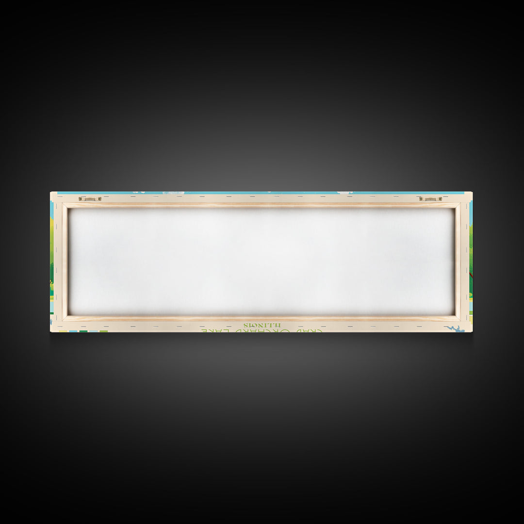 Crab Orchard Lake Illinois Framed Canvas Print, Midcentury Modern Panoramic Wall Art, Living Room Decor, Pop Art, Travel Poster Art, Scenic Nature Painting, Lake House Decor