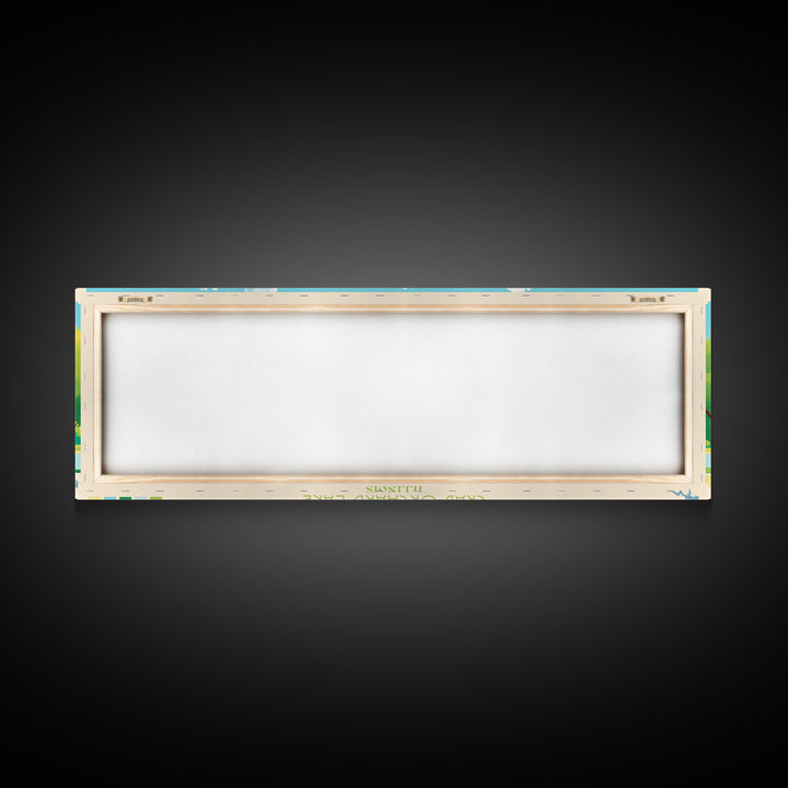 Crab Orchard Lake Illinois Framed Canvas Print, Midcentury Modern Panoramic Wall Art, Living Room Decor, Pop Art, Travel Poster Art, Scenic Nature Painting, Lake House Decor