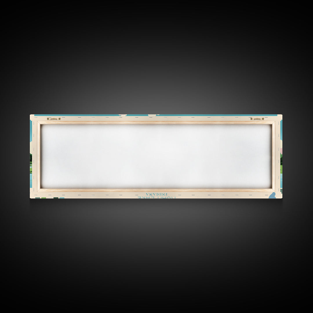 Lake Kuhn Indiana Framed Canvas Print, Panoramic Wall Art, Midcentury Modern, Pop Art, Lake House Decor, Travel Poster, Bedroom Art