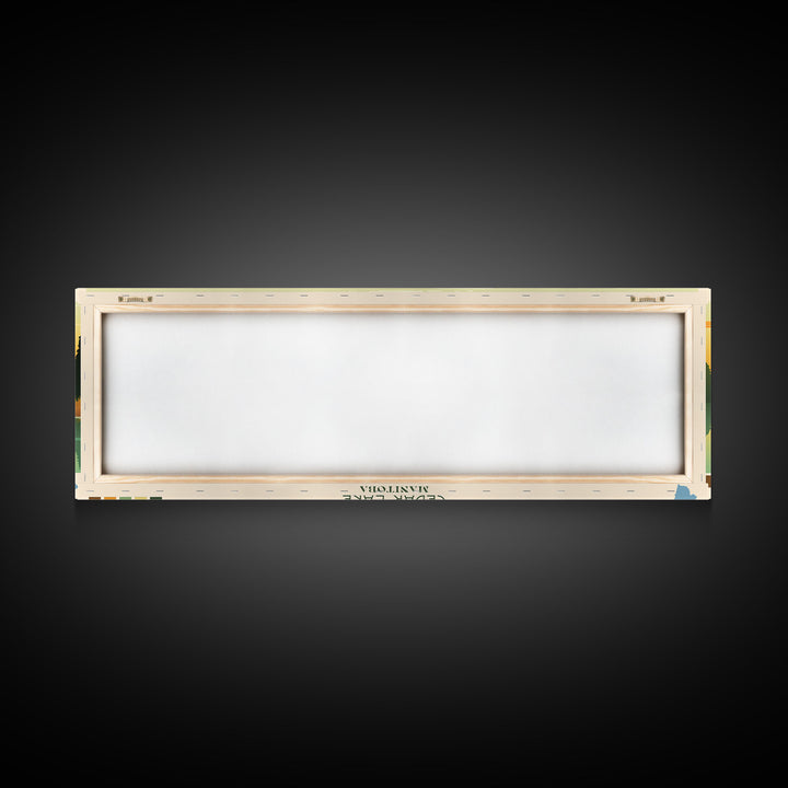 Lakes Cedar, Manitoba Panoramic Wall Art Framed Canvas Print, Midcentury Modern, Pop Art, Home Decor, Travel Poster, Living Room Art