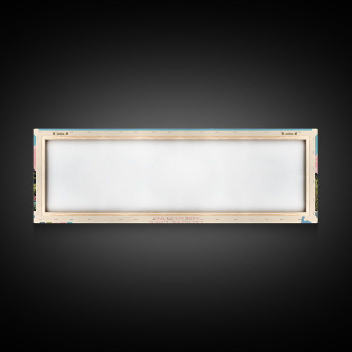 Leigh Lake, Wyoming Panoramic Wall Art Framed Canvas Print, Midcentury Modern, Pop Art, Home Decor, Travel Poster, Bedroom Art