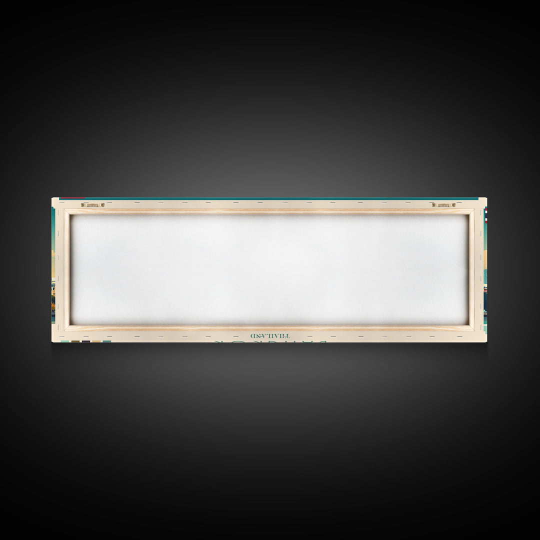Bangkok, Thailand Travel Poster Panoramic Canvas Print, Bangkok, Thailand Painting, Thailand Art, Bangkok Travel Art, Guest Room Painting