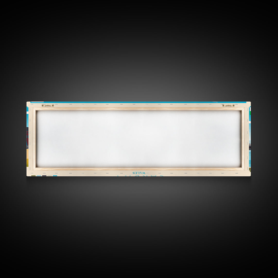 Cardiff, Wales Travel Poster Panoramic Canvas Print, Cardiff, Wales Painting, Wales Art, Cardiff Travel Art, Guest Room Painting