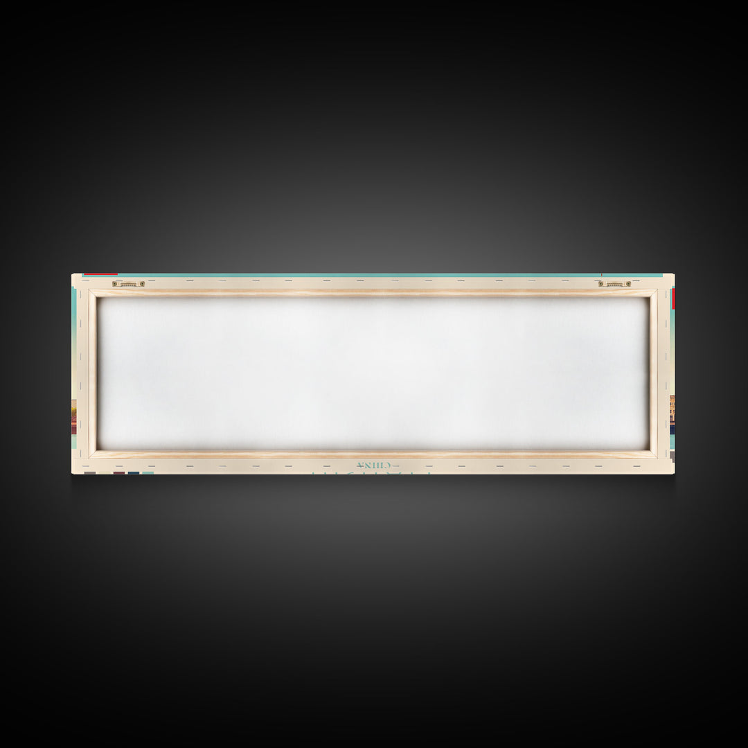 Panoramic Travel Poster Tianjin, China Canvas Print, Tianjin, China Painting, China Art, Tianjin Travel Art, Guest Room Painting