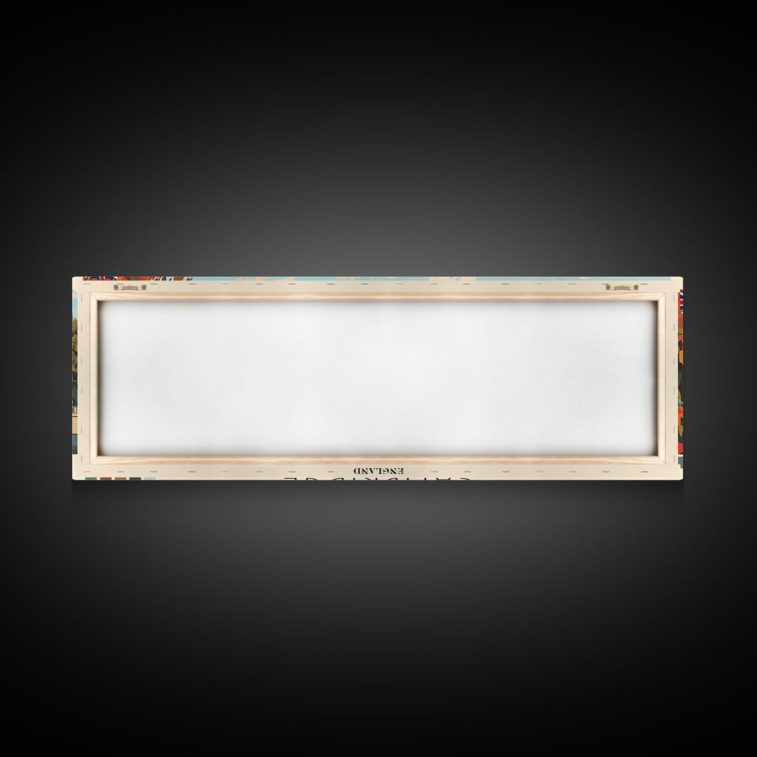 Cambridge, England Panoramic Canvas Print, Cambridge, England Painting, England Art, Cambridge Travel Poster, Travel Art, Living Room Painting
