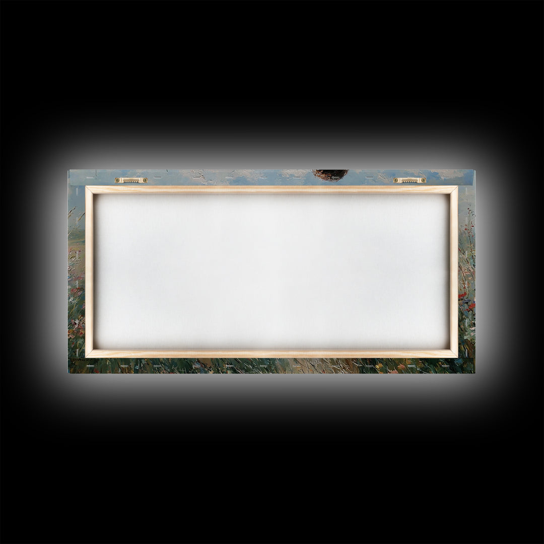Standing Mother Holding Baby In Windy Wildflower Field Wall Art, Impressionist Landscape Canvas Print, Mothers Day Home Decor