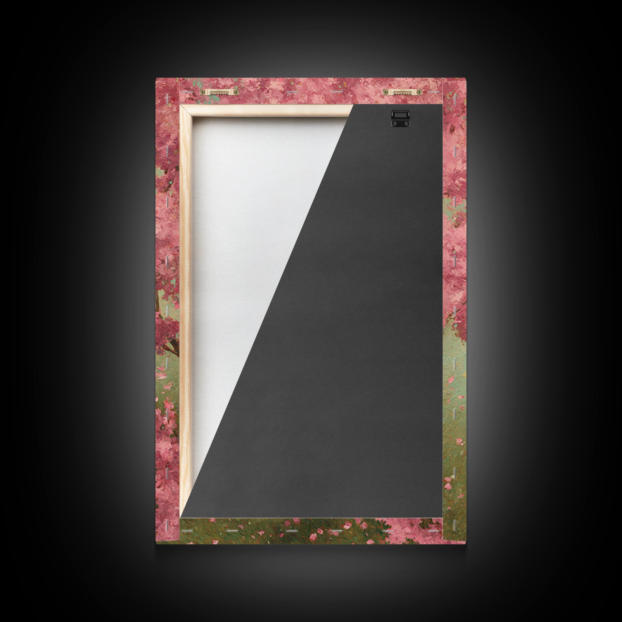 Mother Embracing Baby In Pink Blossom Garden Framed Canvas Print, Floral Wall Art, Feminine Nursery Decor, Mothers Day Gift