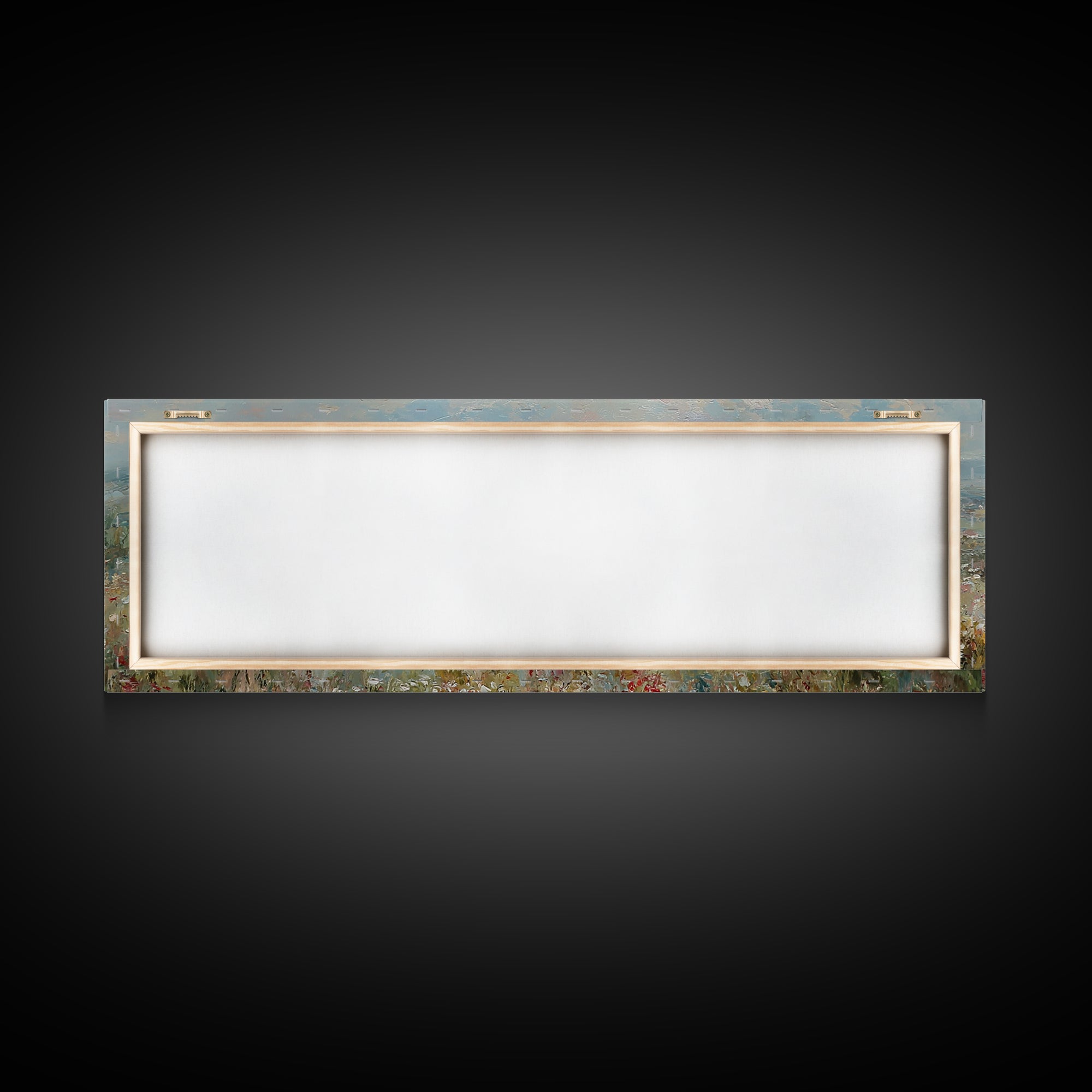 Mother Holding Baby In Sunlit Meadow Canvas Print, Panoramic Landscape Wall Art, Floral Nursery Decor, Housewarming Gift