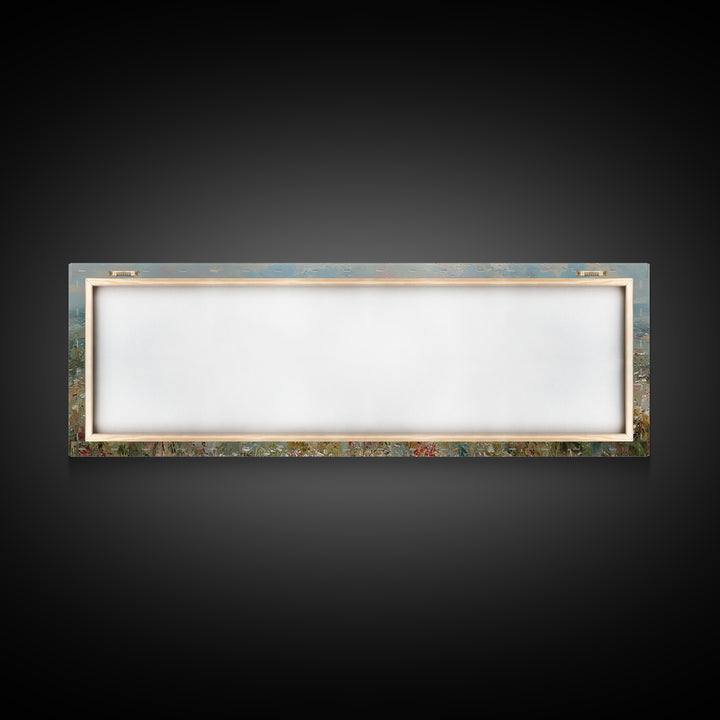 Mother Holding Baby In Sunlit Meadow Canvas Print, Panoramic Landscape Wall Art, Floral Nursery Decor, Housewarming Gift