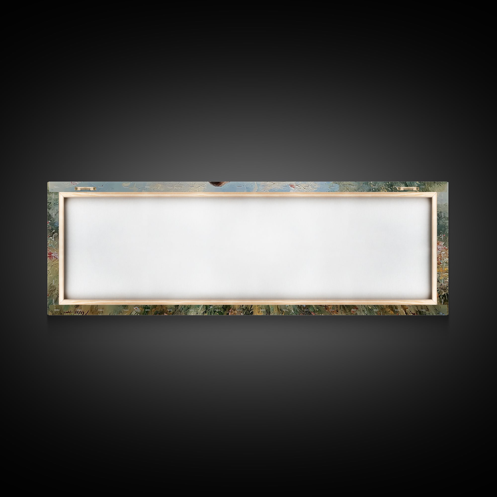 Mother Kissing Child In Butterfly Meadow Wall Art, Panoramic Framed Canvas Print, Floral Nursery Decor, New Mom Gift For Her