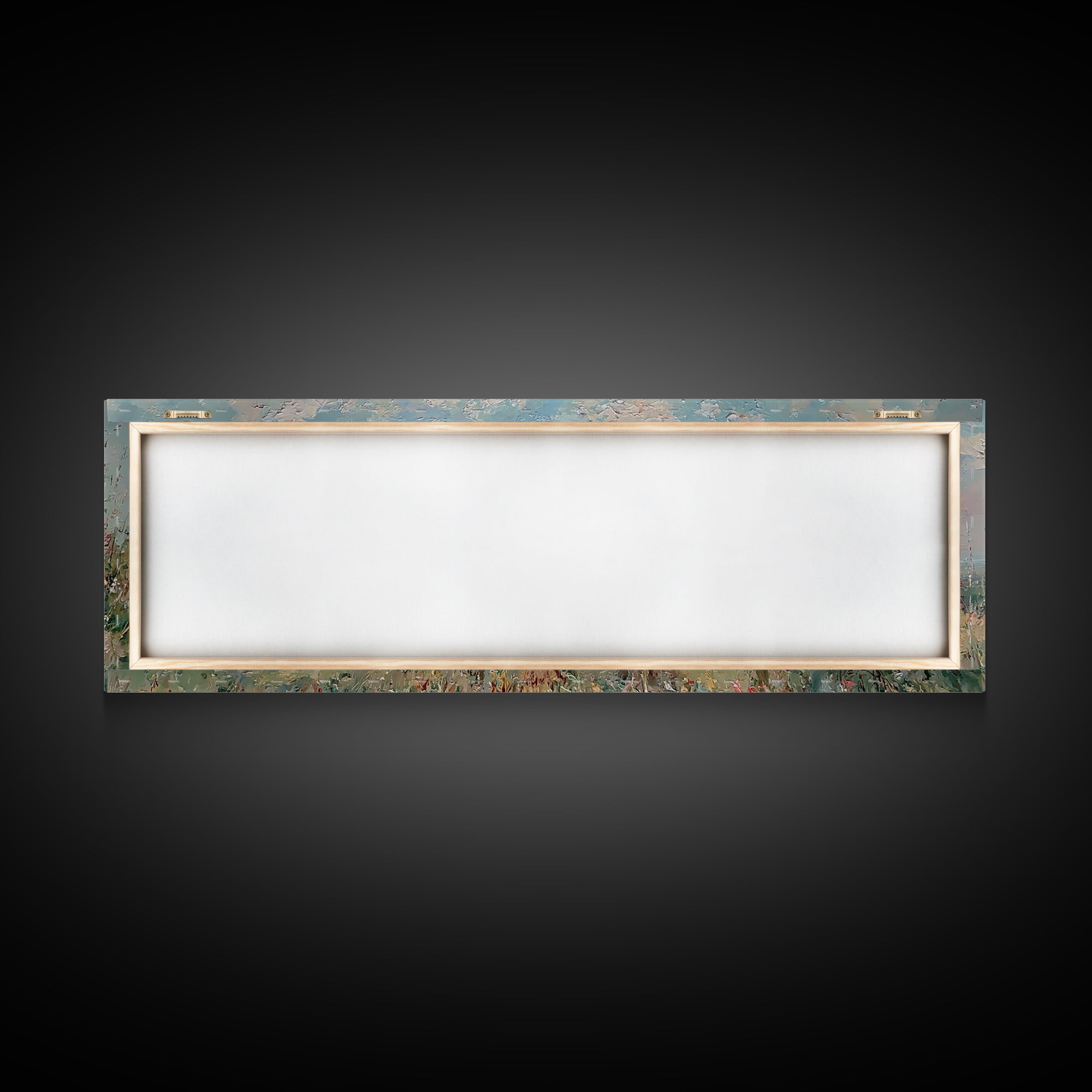 Mother And Child On Sunny Hill Framed Canvas Print, Impressionist Wildflower Landscape, Panoramic Wall Art, Nursery Decor
