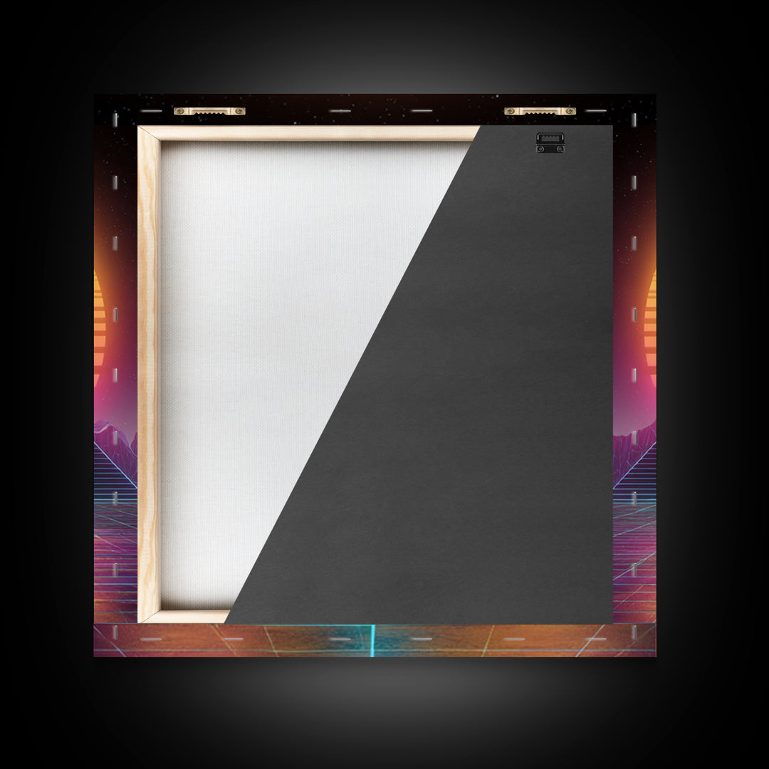 Retro Futuristic Pyramid Neon Sunset Landscape Wall Art Vaporwave Synthwave Painting Gaming Room Decor Canvas Print