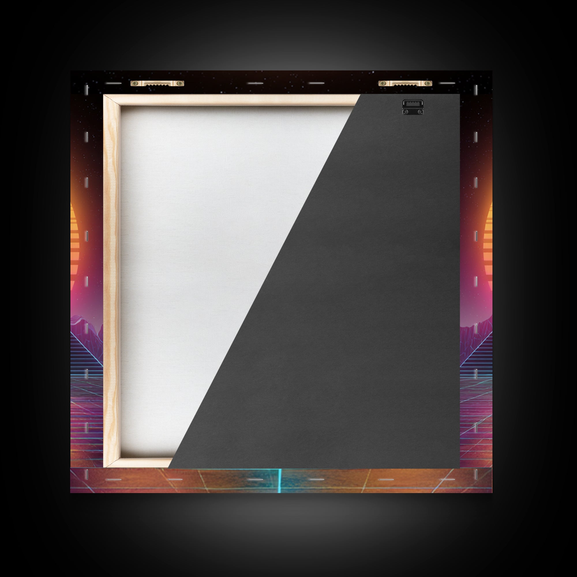 Retro Futuristic Pyramid Neon Sunset Landscape Wall Art Vaporwave Synthwave Painting Gaming Room Decor Canvas Print