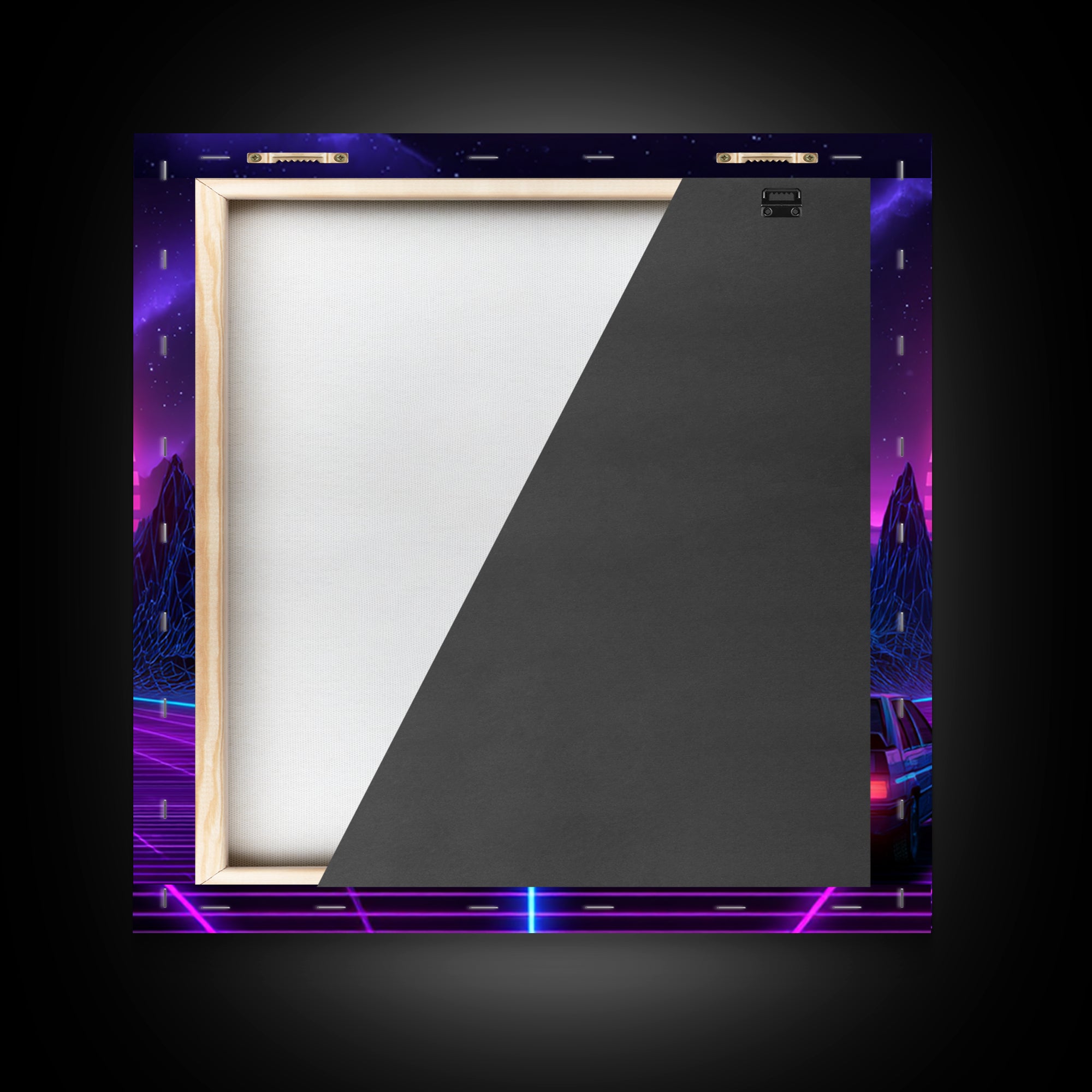 Neon Retro Highway Vaporwave Landscape Wall Art Canvas Print, Futuristic Sci Fi Gaming Room Decor Modern Abstract Art