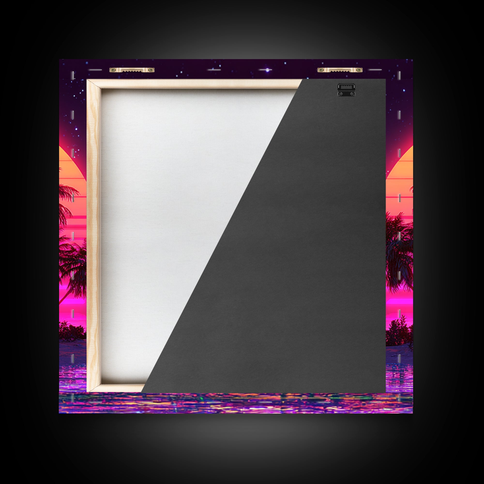 Retro Vaporwave Palm Island Wall Art, Neon Ocean Sunset Canvas Print, Aesthetic 80s Coastal Decor, Gaming Room Modern Wall Art