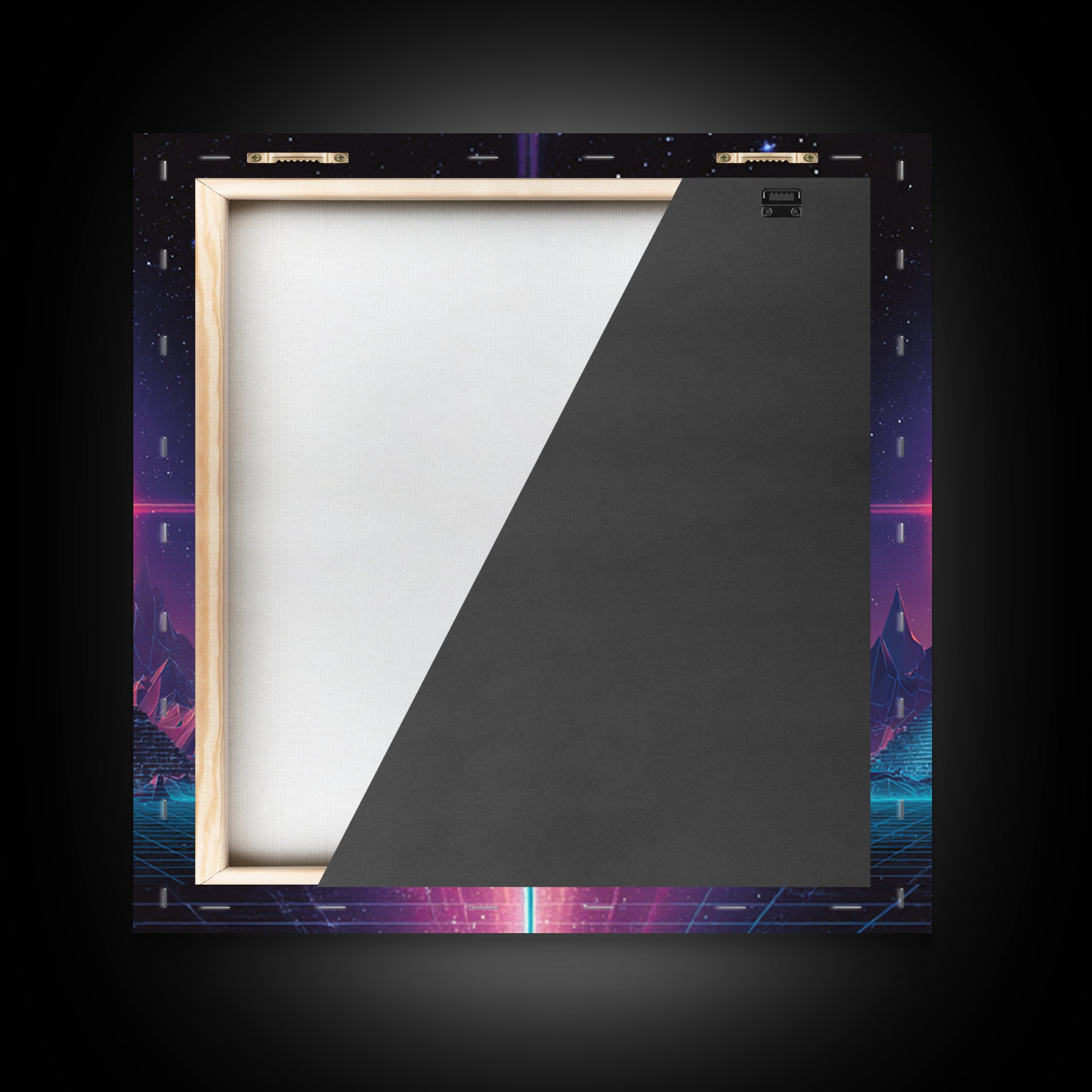Retro Synthwave Pyramid And Sun Wall Art, Neon 80s Sci Fi Landscape, Vaporwave Gaming Room Decor, Framed Canvas Print