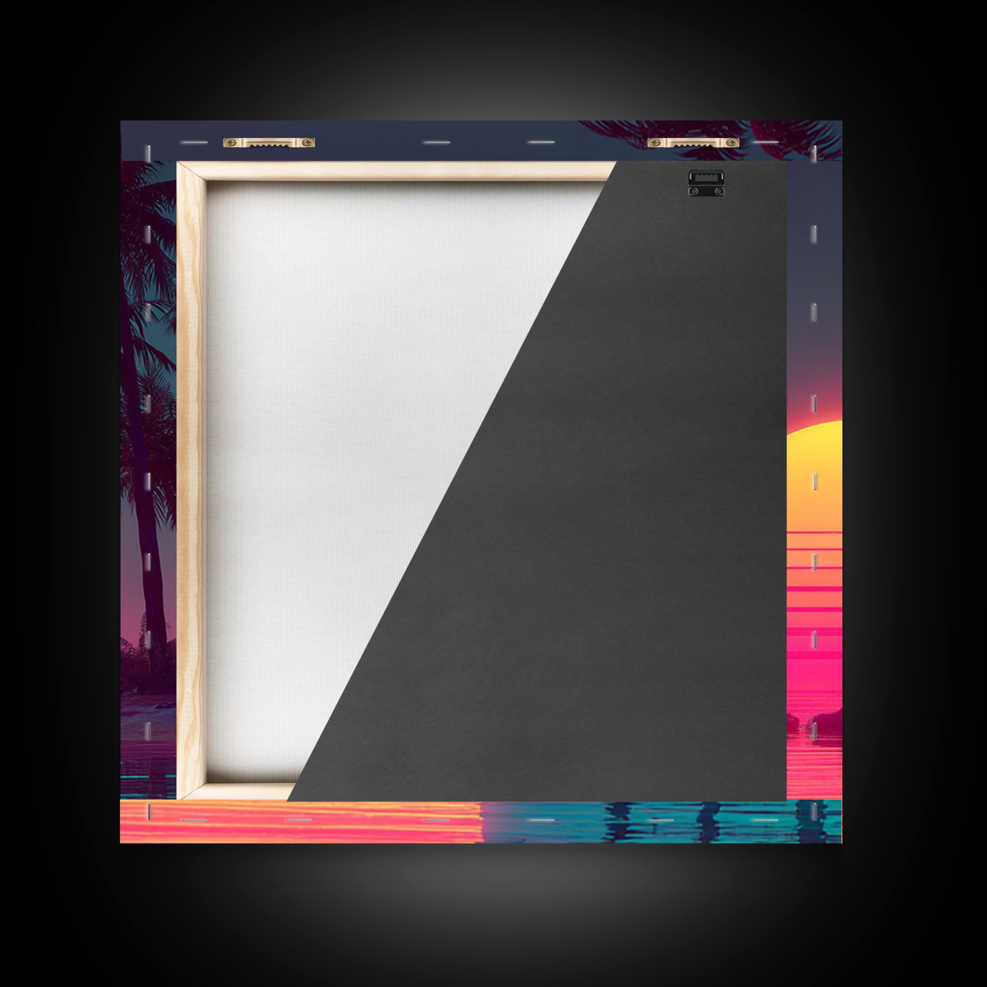 Neon Tropical Palm Trees And Retro Sunset Beach Wall Art, Vaporwave Coastal Canvas Print, Aesthetic Room Decor