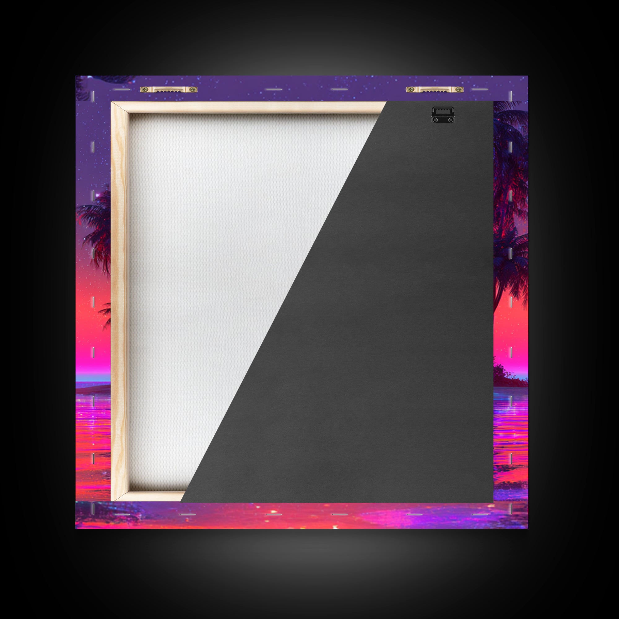 Vibrant Neon Tropical Sunset Beach Wall Art, Retro Wave Palm Landscape Canvas Print, Colorful Coastal Room Decor