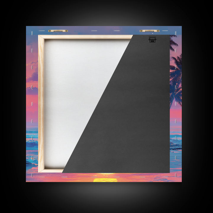 Dreamy Tropical Beach Sunset With Palms Wall Art, Pastel Coastal Canvas Print For Relaxing Modern Home Decor