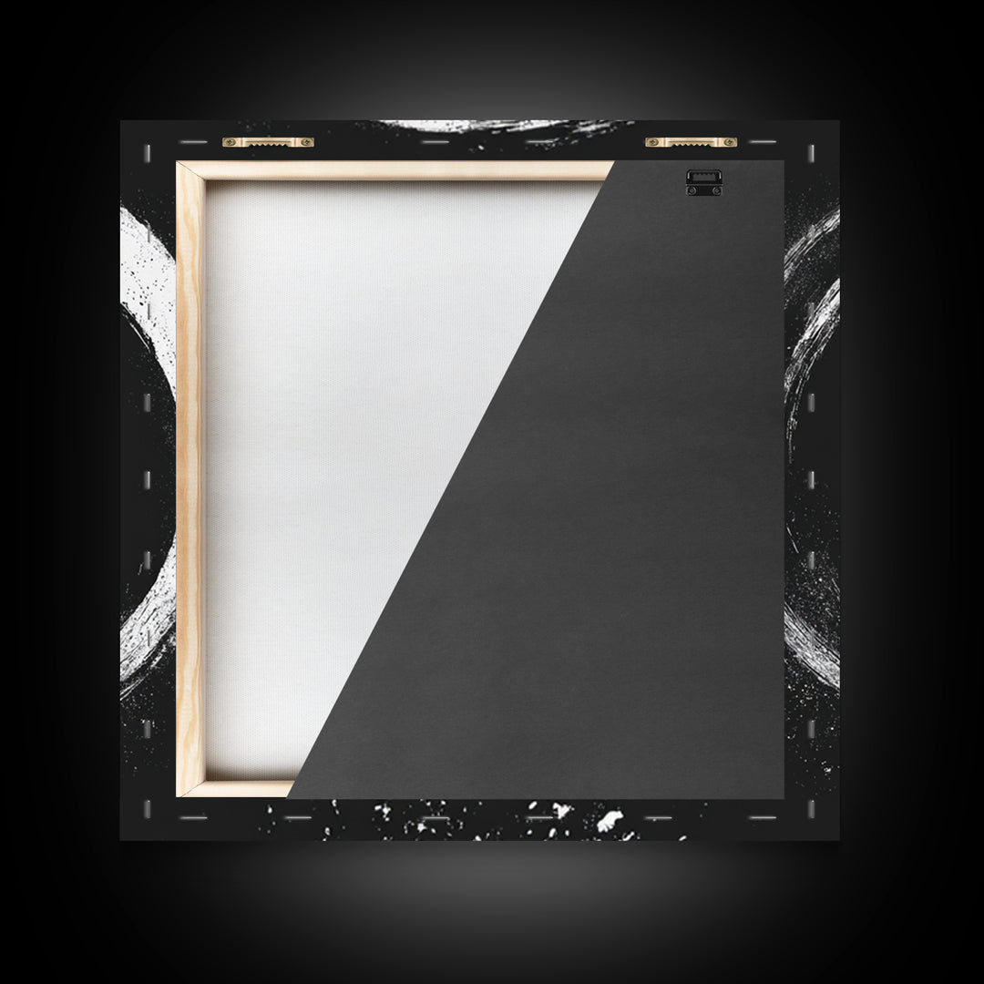 Minimal Enso Circle Zen Wall Art, Black And White Brushstroke Framed Canvas Print, Japanese Meditation Decor