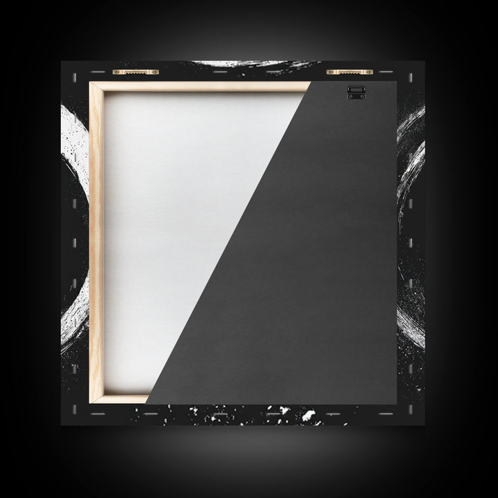 Minimal Enso Circle Zen Wall Art, Black And White Brushstroke Framed Canvas Print, Japanese Meditation Decor