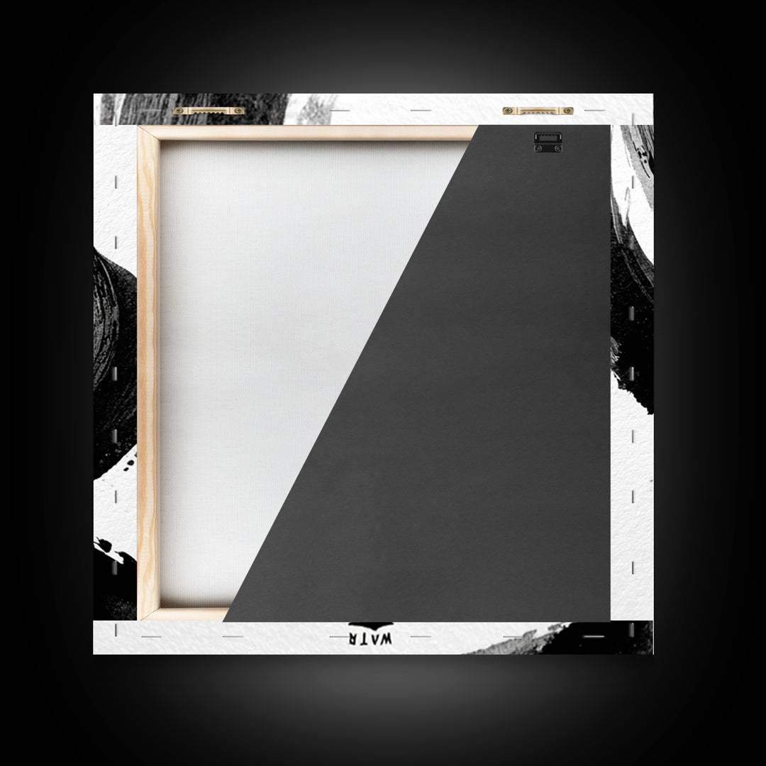Minimalist Black And White Ink Brush Wall Art, Modern Japanese Calligraphy Style Framed Canvas Print For Neutral Decor