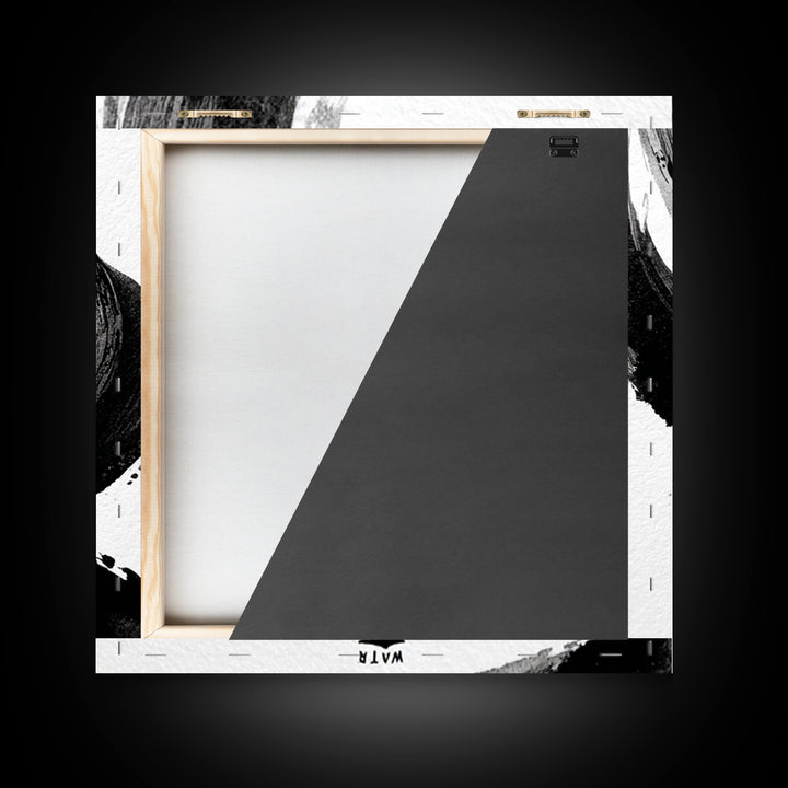 Minimalist Black And White Ink Brush Wall Art, Modern Japanese Calligraphy Style Framed Canvas Print For Neutral Decor