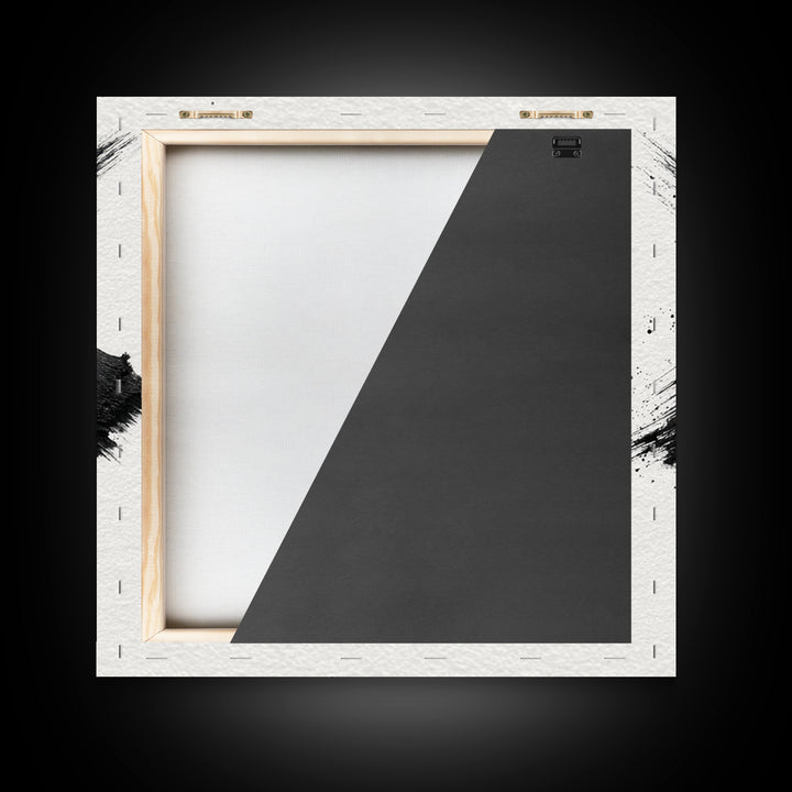 Japanese Harmony Calligraphy Minimalist Wall Art, Black And White Framed Canvas Print For Zen Home Office Decor