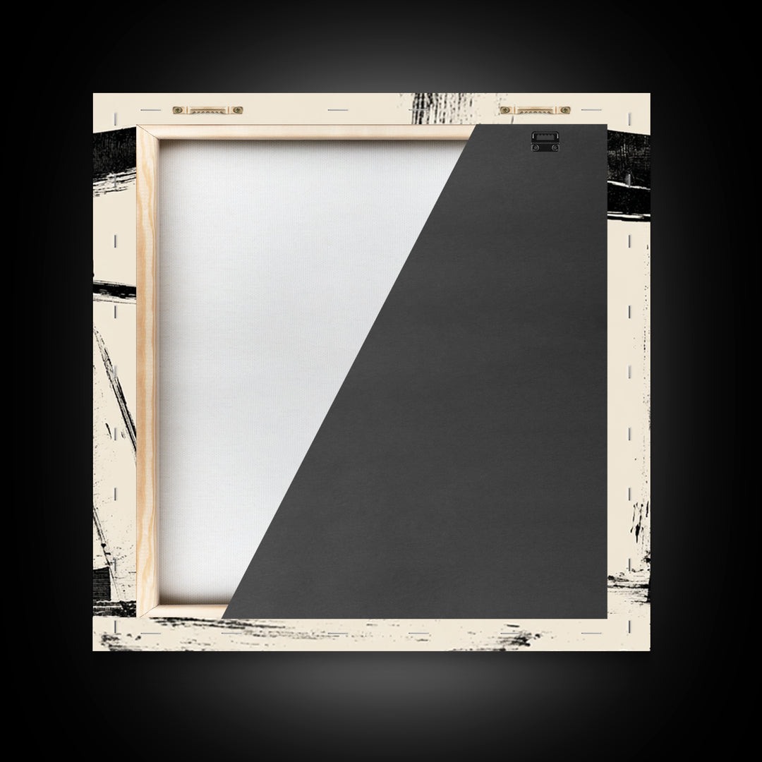 Minimalist Japanese Torii Gate Ink Painting Wall Art, Black And White Zen Decor Framed Canvas Print