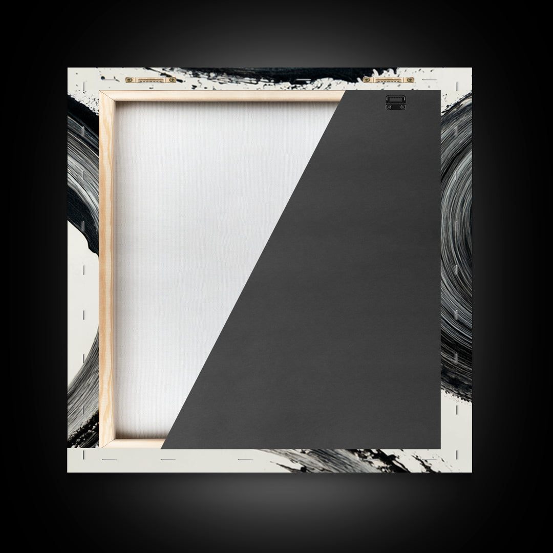 Black And White Abstract Spiral Brushstroke Wall Art, Minimalist Modern Canvas Print For Contemporary Home Decor