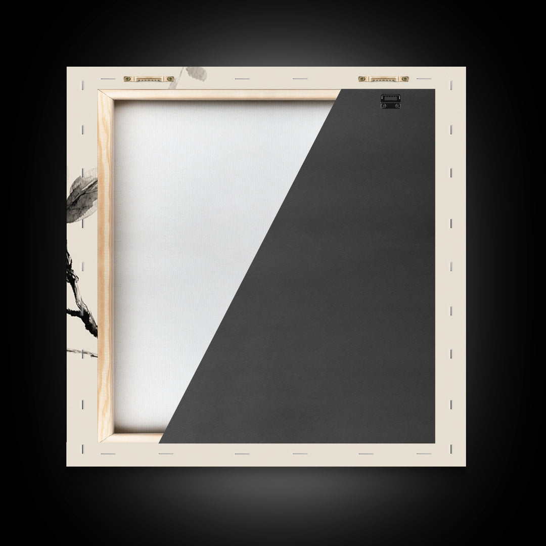 Minimal Ink Botanical Branch Wall Art, Neutral Japandi Nature Print, Calm Wabi Sabi Style Above Bed Framed Canvas Print