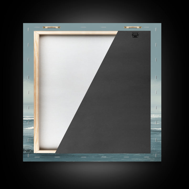 Calming Ocean Horizon With Breathe Text Wall Art, Minimal Coastal Landscape Print, Zen Living Room Decor Canvas Print