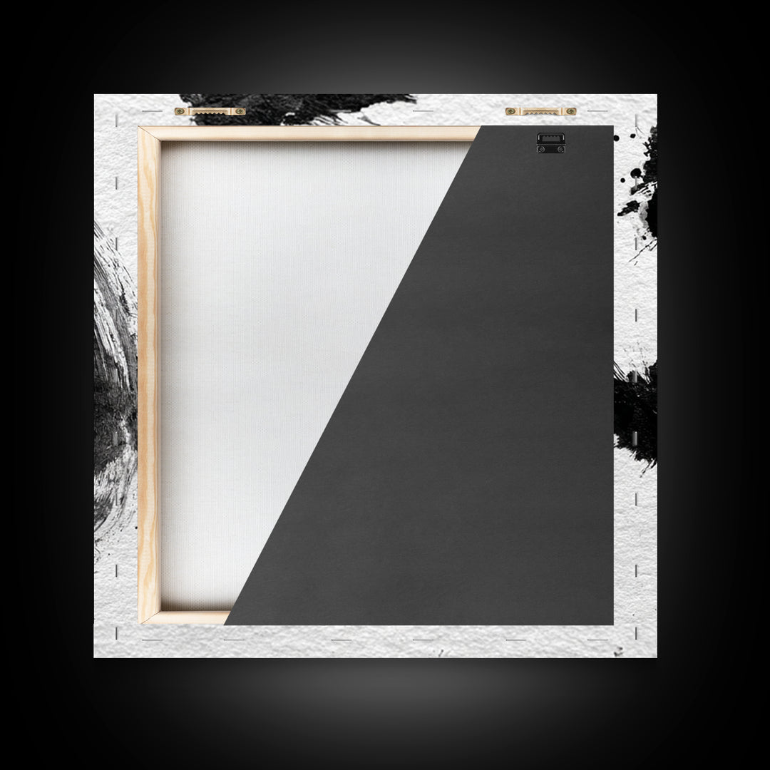 Japanese Ink Calligraphy Flow Minimalist Wall Art, Black And White Framed Canvas Print, Zen Office Decor