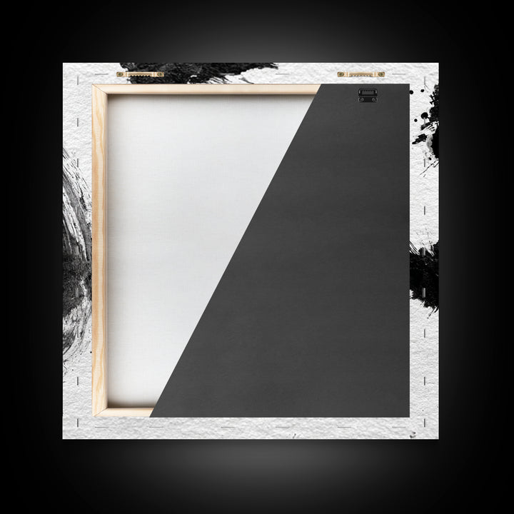 Japanese Ink Calligraphy Flow Minimalist Wall Art, Black And White Framed Canvas Print, Zen Office Decor