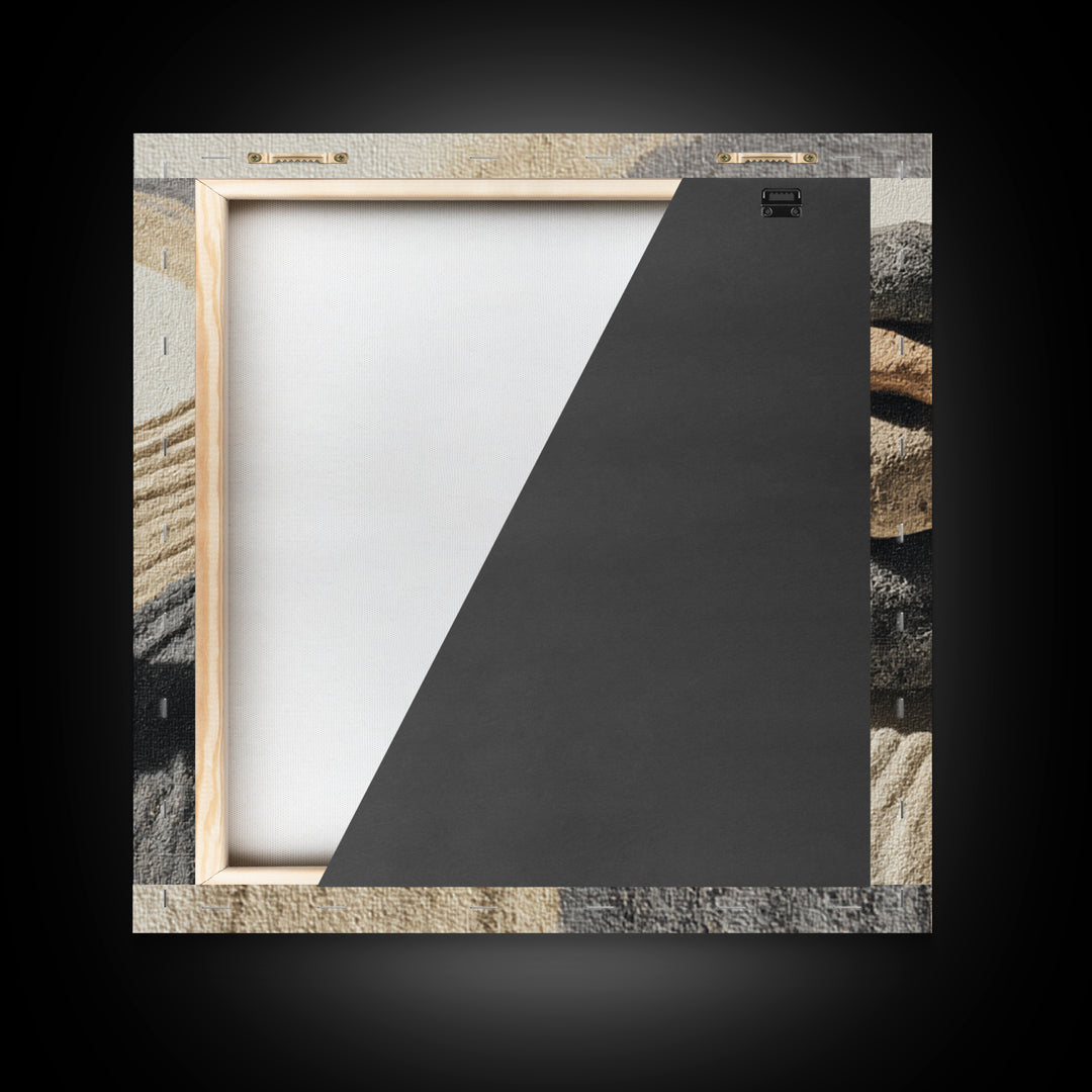 Zen Stones In Raked Sand Minimalist Wall Art, Neutral Abstract Canvas Print For Calming Modern Home Decor Living Room