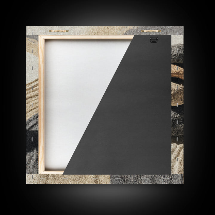 Zen Stones In Raked Sand Minimalist Wall Art, Neutral Abstract Canvas Print For Calming Modern Home Decor Living Room