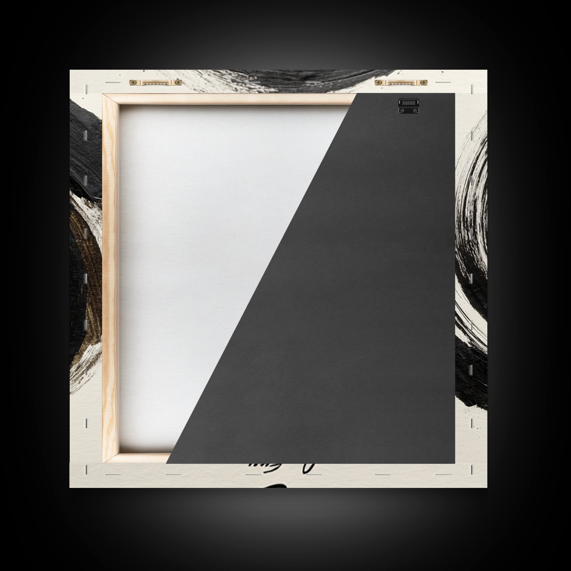 Abstract Black Ink Swirl With Zen Calligraphy Minimalist Wall Art Framed Canvas Print For Modern Home Decor
