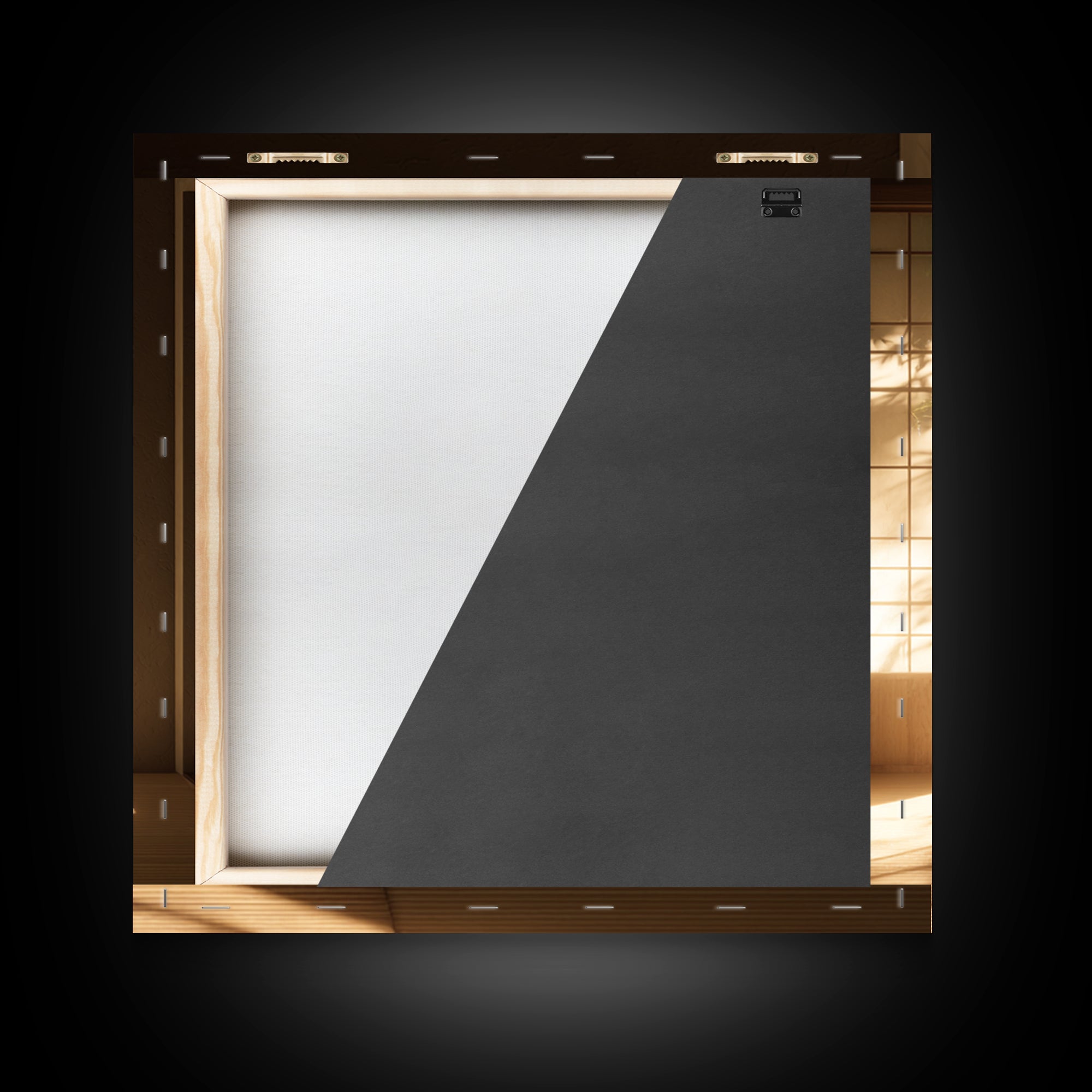 Minimal Japandi Zen Room With Garden View Wall Art, Serene Japanese Interior Framed Canvas Print