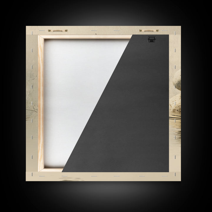 Minimal Zen Rock Stack In Still Water Wall Art, Neutral Japandi Canvas Print, Calming Wabi Sabi Decor For Modern Home